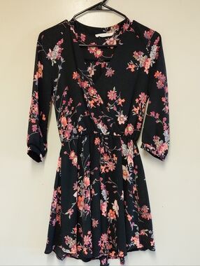 Lush Black Floral Midi Dress Size XS